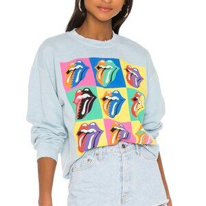 NEW Madeworn Rolling Stones 89 Multi Tongue Sweatshirt Blue Haze Crewneck
